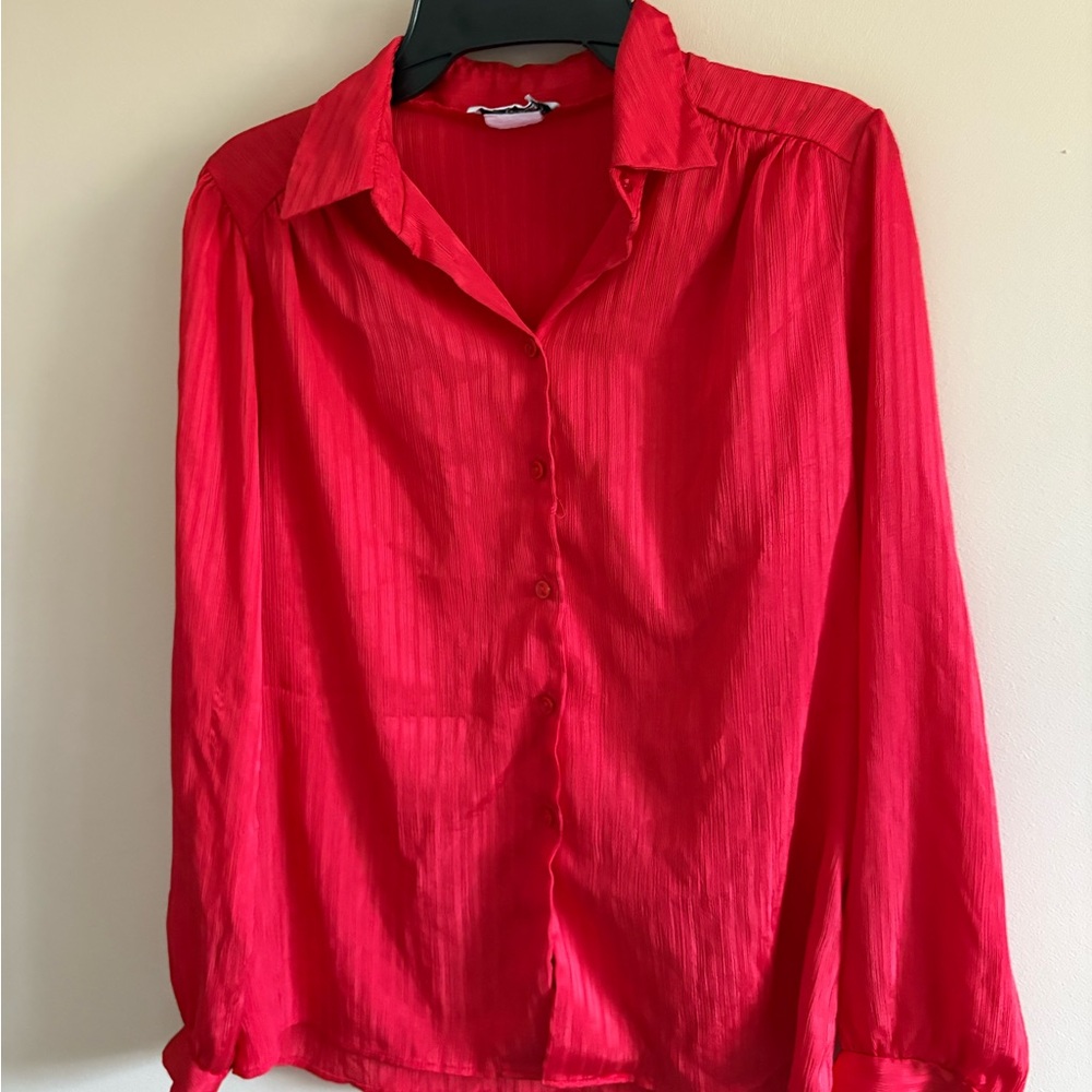 Red Women's Button-Up Blouse